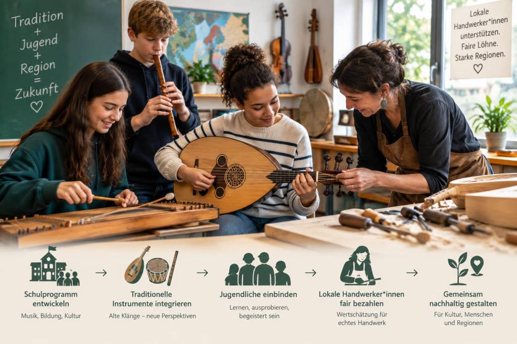 Wie gestalte ich ein schulprogramm das jugendliche mit traditionellen instrumenten verbindet und lokale handwerker*innen fair bezahlt
