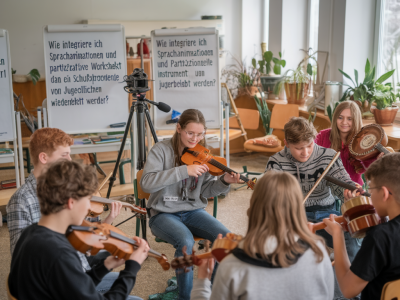 Wie integriere ich sprachanimationen und partizipative workshops in ein Schulprojekt, damit traditionelle instrumente von Jugendlichen wiederbelebt werden