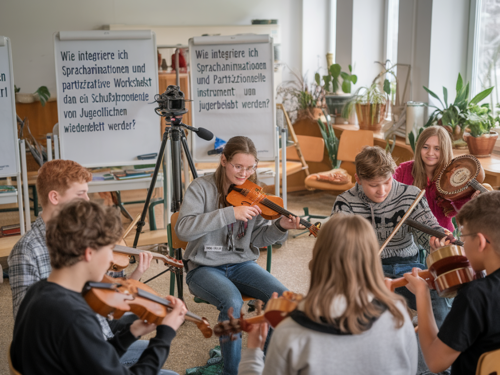 Wie integriere ich sprachanimationen und partizipative workshops in ein Schulprojekt, damit traditionelle instrumente von Jugendlichen wiederbelebt werden
